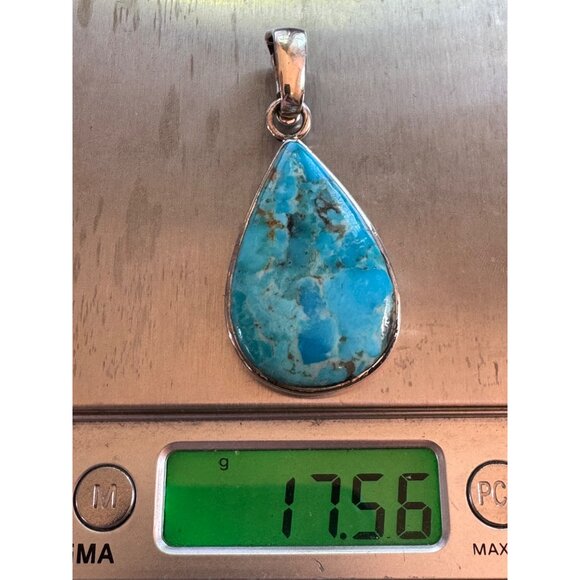 48.7mm NK 925 Sterling Silver Slide Closure Pendant w/ Pear Shaped Blue Gemstone - Picture 7 of 7